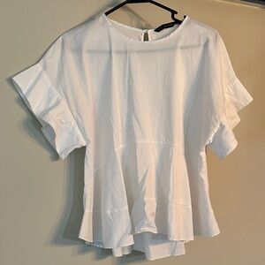 Zara Basics White Ruffle Sleeve Top